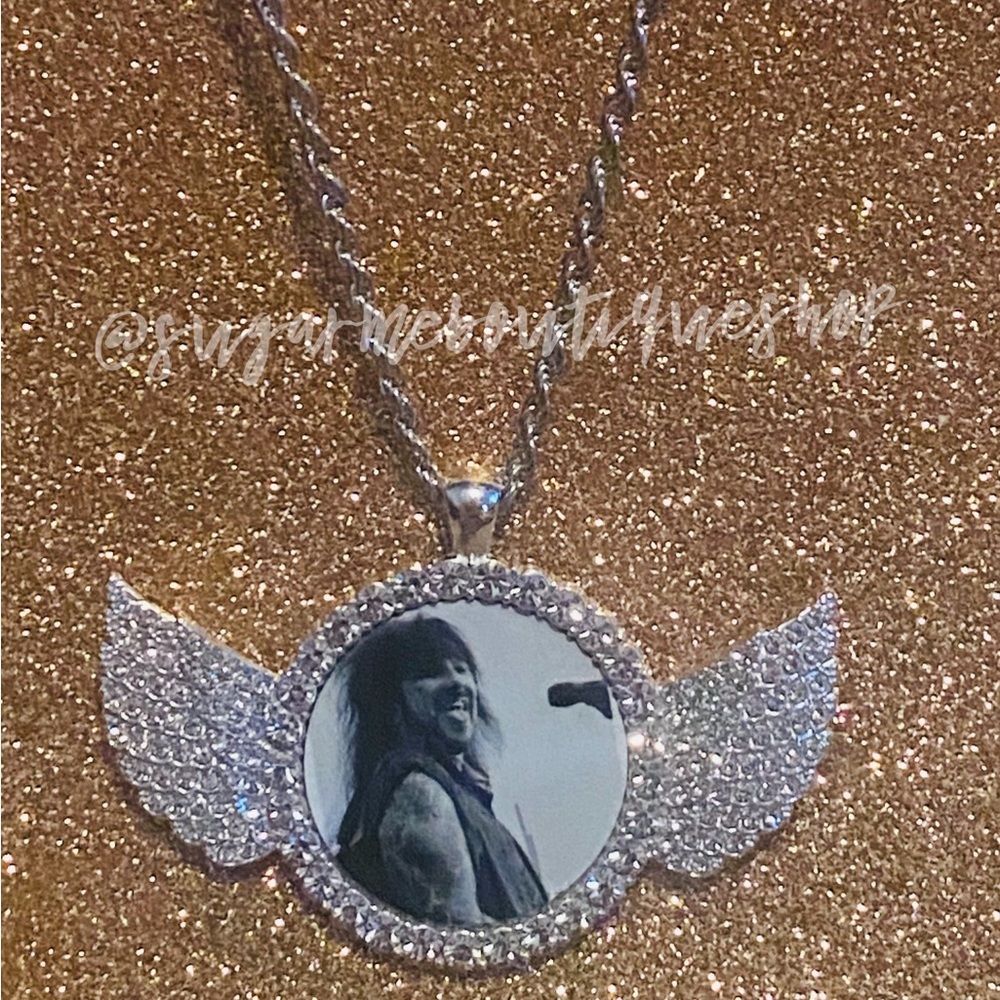 New! Nikki Sixx rhinestone winged rocker necklace